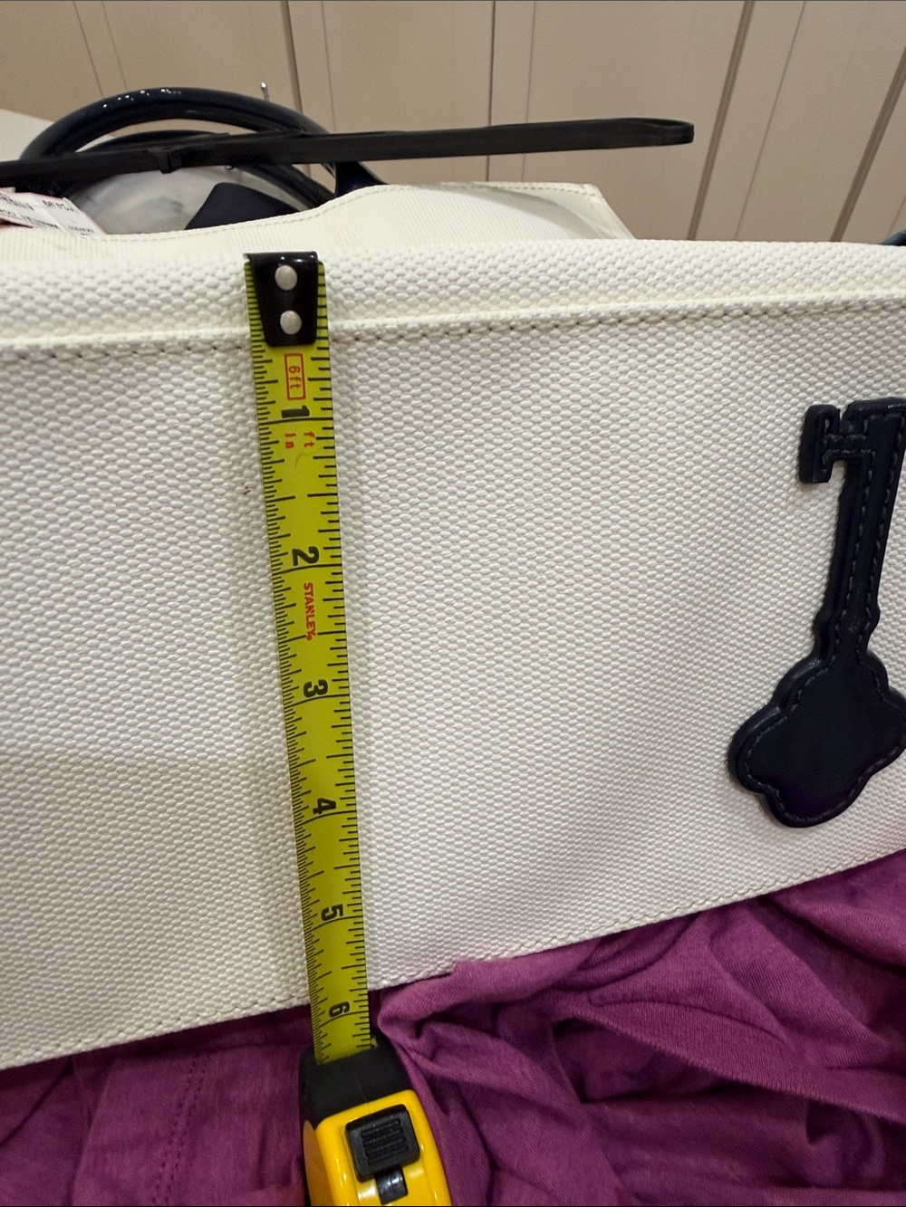 My Flat in London Navy and White Geometric Bow Tote with Jeweled Center - Picture 9 of 10